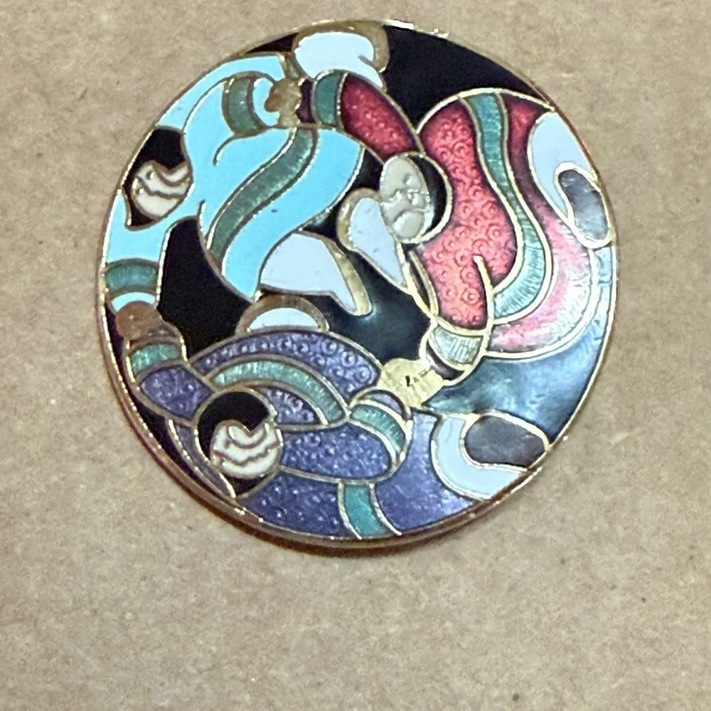 Artistic Enamel Brooch with Gold Accents